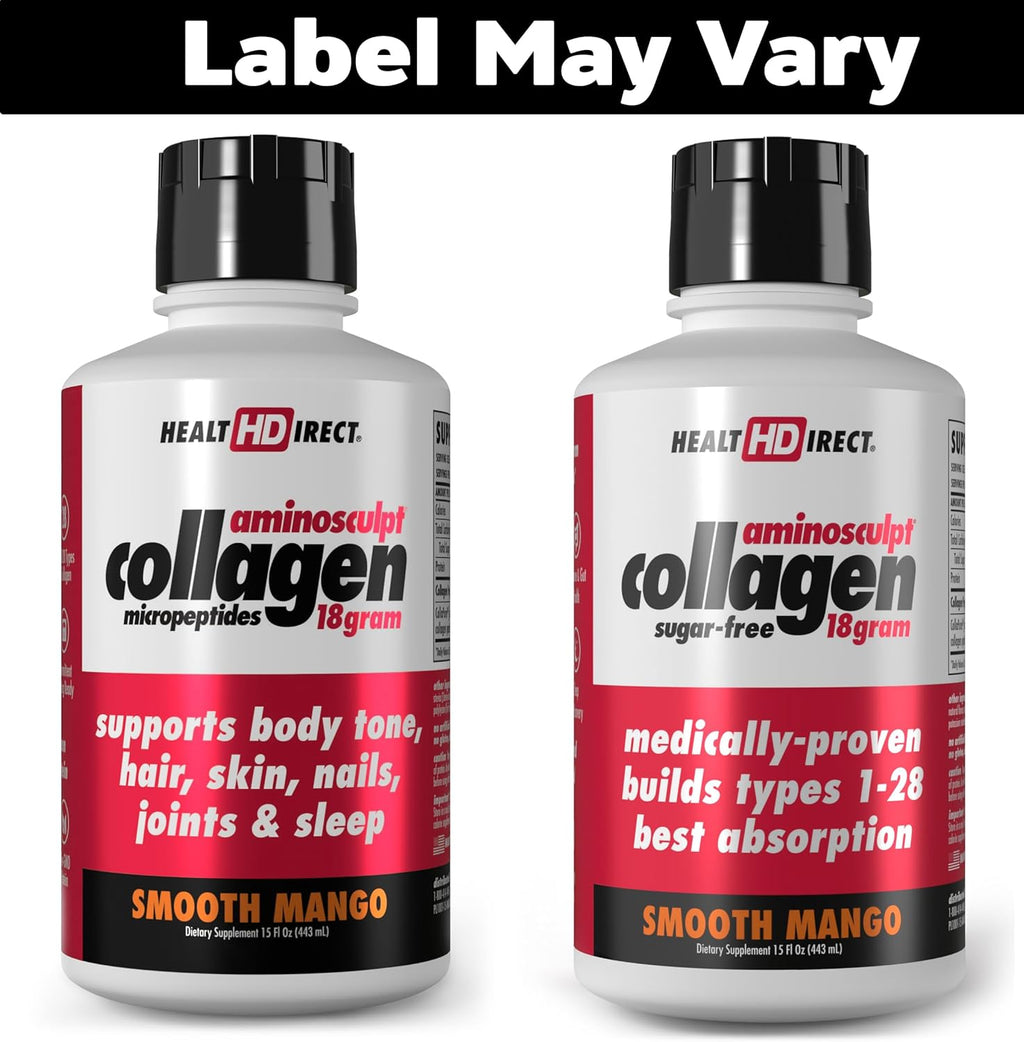 HEALTH DIRECT AminoSculpt Sugar-Free Collagen Supplement - High Potency Medical-Grade Protein for Hair, Skin, Nails & Joints, Grass-Fed, Non-GMO, Liquid Collagen - Smooth Mango - 15 Fl Oz