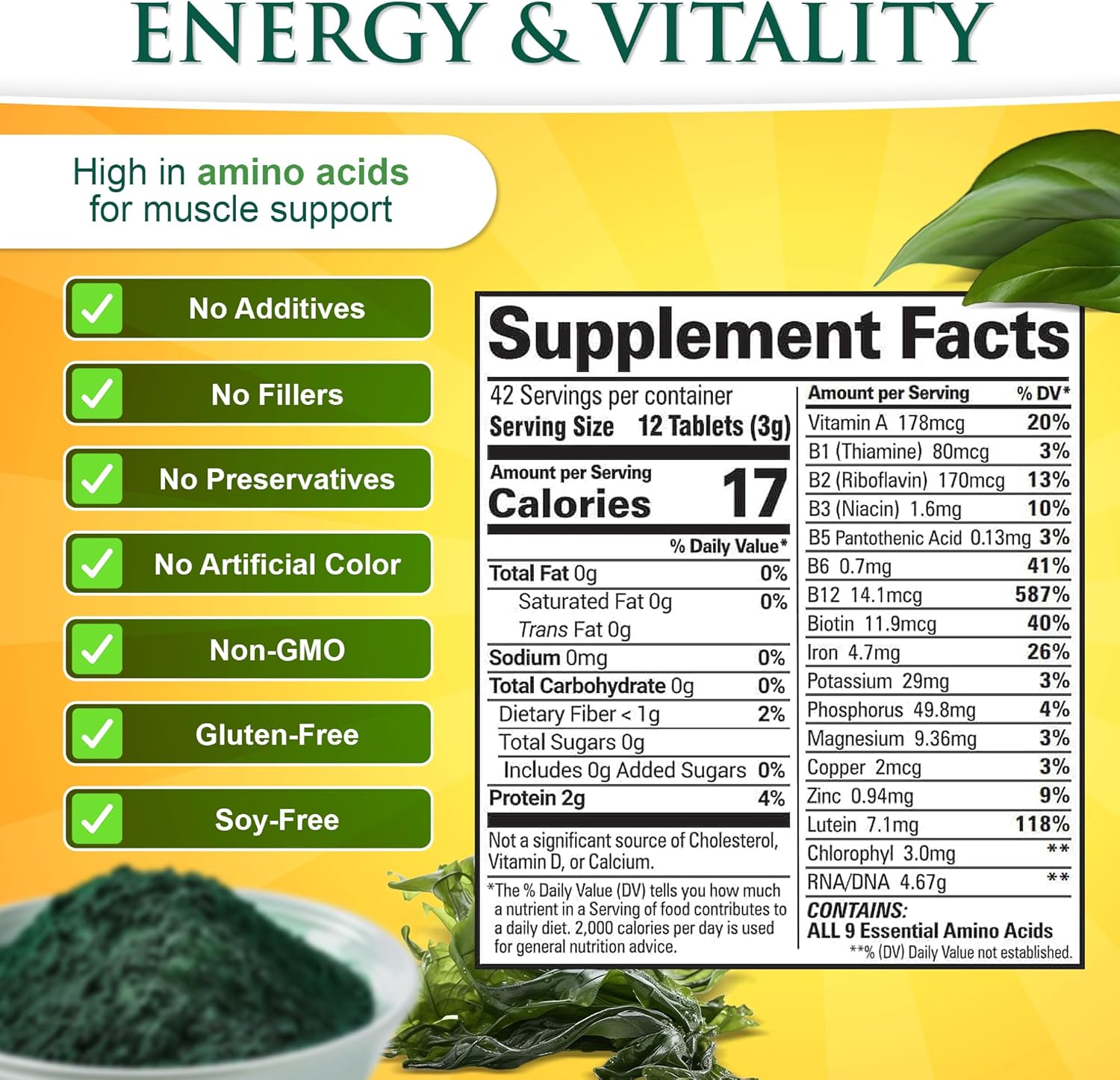 Sunlit Best Chlorella Spirulina Tablets - Organic USDA, Premium Spirulinas and Chlorella Capsules 500 Pills - Chlorellas Natural Superfood with Spirulina Algae, Enzymes Chlorophyll & Vegan Protein