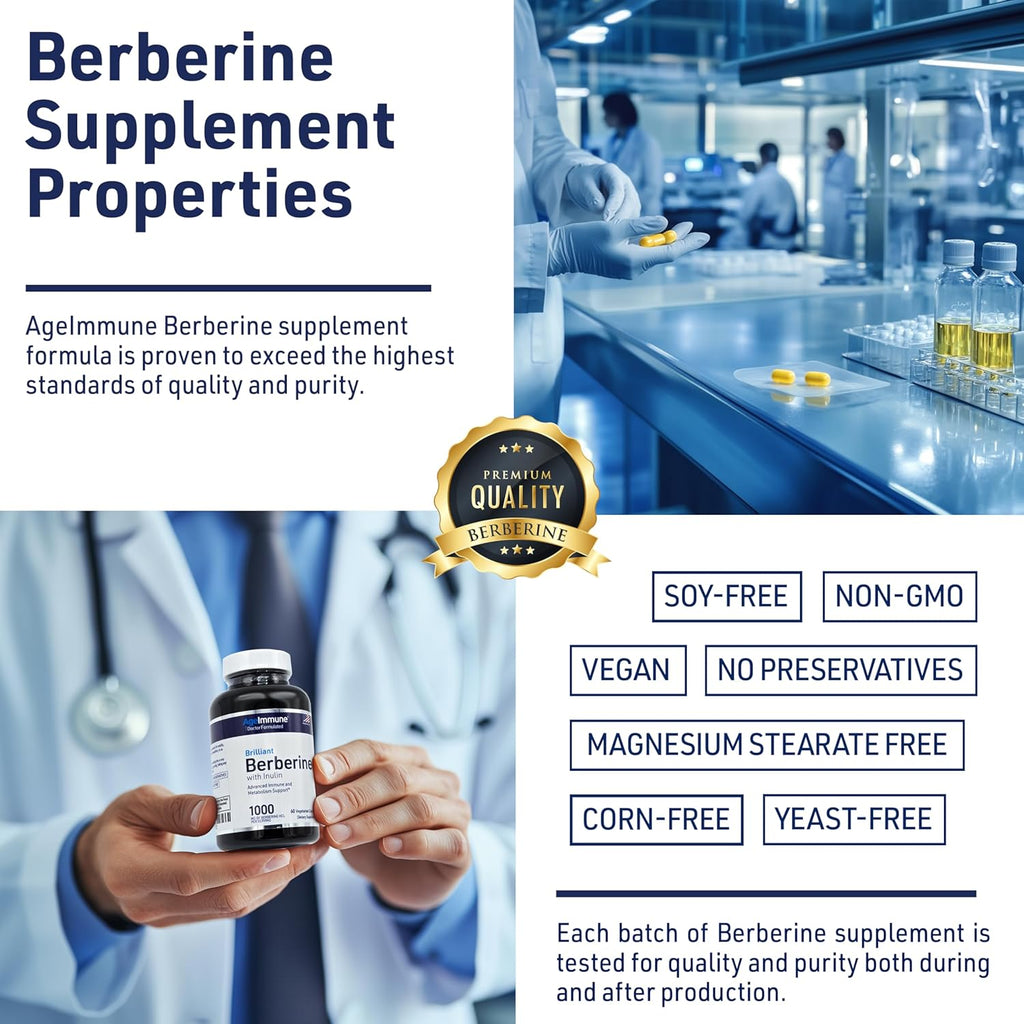 Berberine 1000mg Supplement Complex with Inulin Prebiotic - Berberine 500mg per Capsule - Doctor Formulated Supplements for High Absorption from a Doctor-Owned Brand.