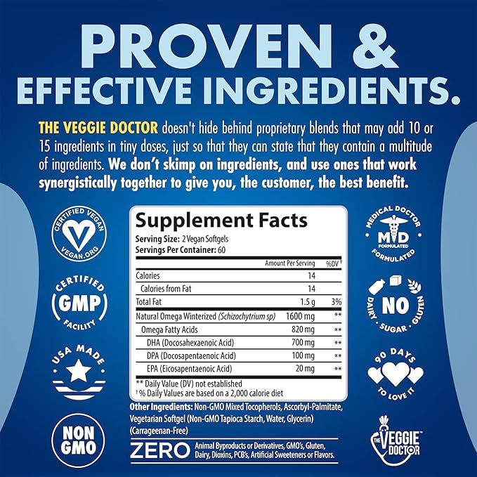 Vegan Omega 3 Supplement – Algae Omega 3 with DHA EPA DPA – Vegan Capsules from Algal – Fish Oil Alternative – Plant-Based Algae Oil Formula – Non-GMO, Carrageenan-Free (120 Capsules, 2 Month Supply)