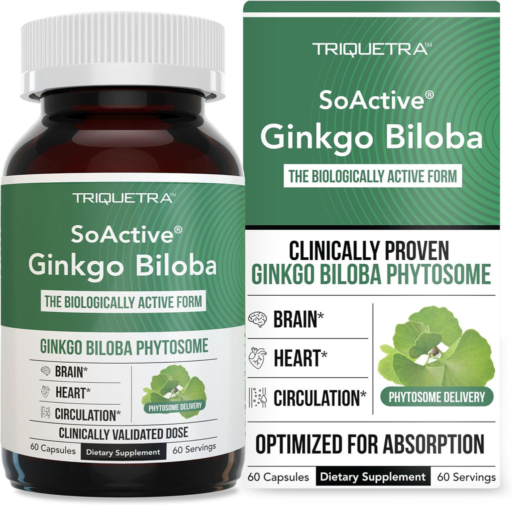 SoActive Ginkgo Biloba with GinkgoSelect® Phytosome | Clinically Studied Enhanced Absorption for Brain, Heart & Memory Support – 180 mg – Helps Maintain Circulation & Cognitive Health (60 Capsules)