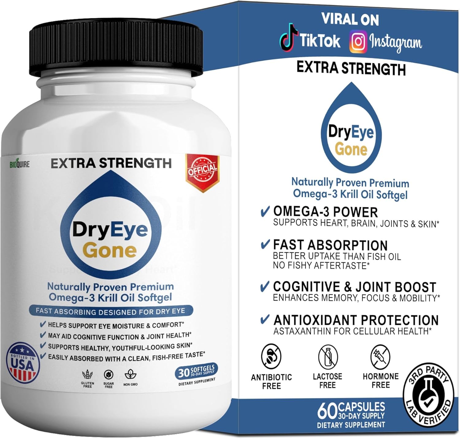 Dry Eye Gone Omega-3 Krill Oil, 500mg, 30 Softgels, Fast Absorbing with EPA & DHA (1)