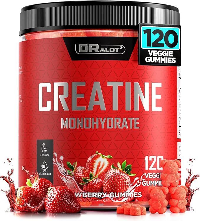 99.99% Creatine Monohydrate Gummies More 15% Strength, 5X Energy & Muscle Support Pre-Workout Complex Creatine for Women & Men with 5000mg Creatine, L-Taurine, B12, Mg & K, 0 Sugar, Vegan