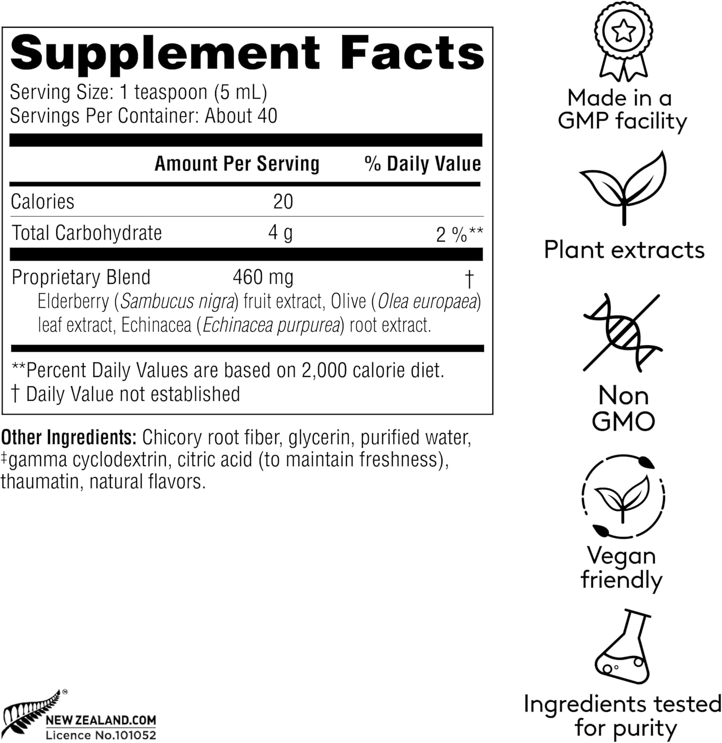 Immune + Wellbeing Syrup, Herbal Formula with Elderberry, Echinacea & Olive Leaf, High Absorption, Wild Berry Flavor, Plant-Based - 6.7 Fl oz (40 Servings)