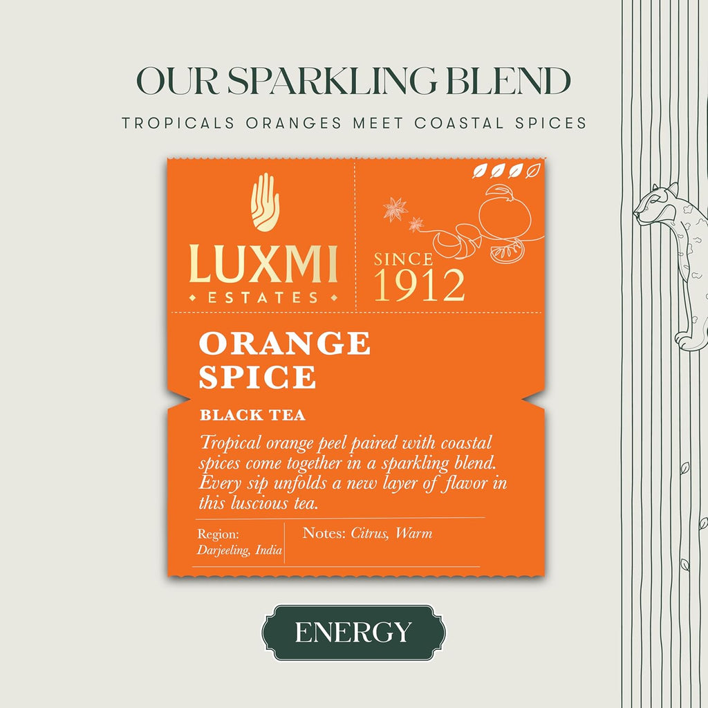 Luxmi Estates - Orange Spice - Organic Black Darjeeling Tea - Loose Leaf - 100g (50 cups) | Limited Fall Tea | Special Edition Autumn Tea | Smooth, Flavorful, Robust and Caffeinated