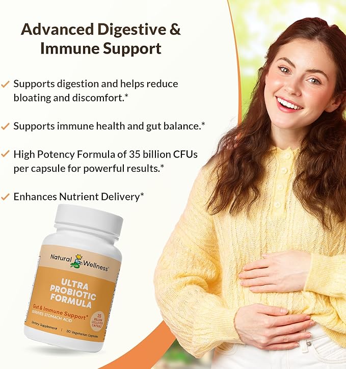 Natural Wellness Ultra Probiotics – 35 Billion CFUs with Prebiotics – Probiotics for Women & Men for Digestive Health, Gut Balance & Immune Support – High Potency, Shelf-Stable, 30-Day Supply