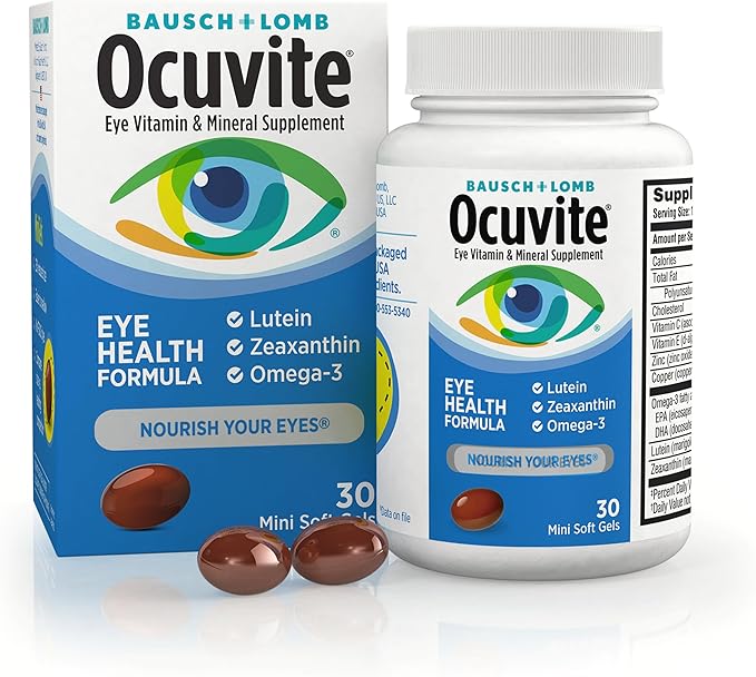 Ocuvite Eye Health, Lutein & Zeaxanthin Supplement, Eye Vitamin with Antioxidant Vitamin D, C, E & Omega-3, Helps Protect Eye Health, 30 Softgels