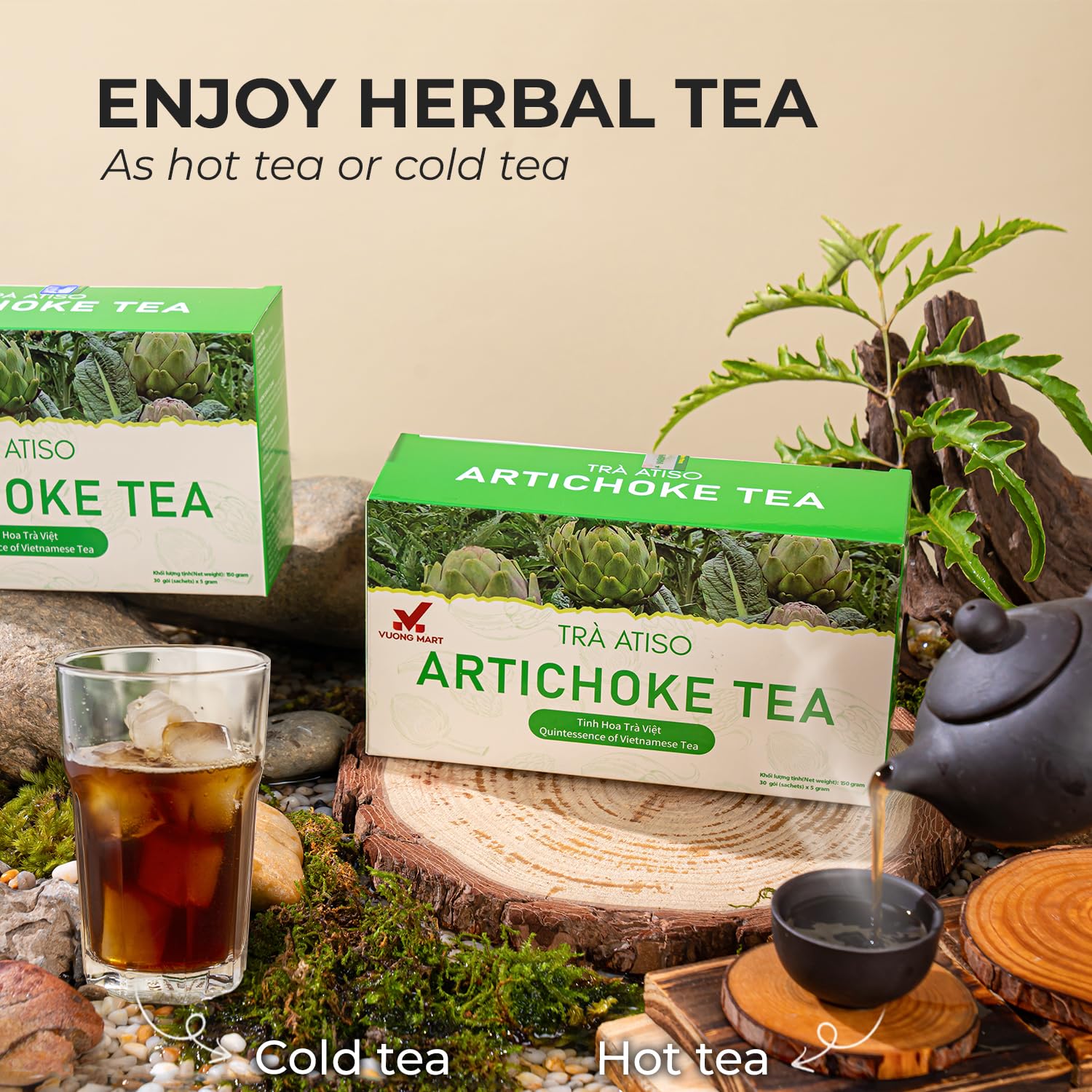 VUONGMART Artichoke Flower Tea, 100% Hand Pick, Stevia, Ming Aralia, Organic Herbal Tea, 30 Tea Bags, Gluten Free, Dairy Free, Sugar Free & Natural, Energy Boost & Health Support