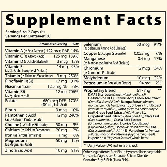 Core Mind Cognitive Clarity – Balanced Focus & Memory Support with DMAE, GABA, DHA & Bacopa | Non-Stimulant Nootropic & Antioxidant Formula | 60 Capsules