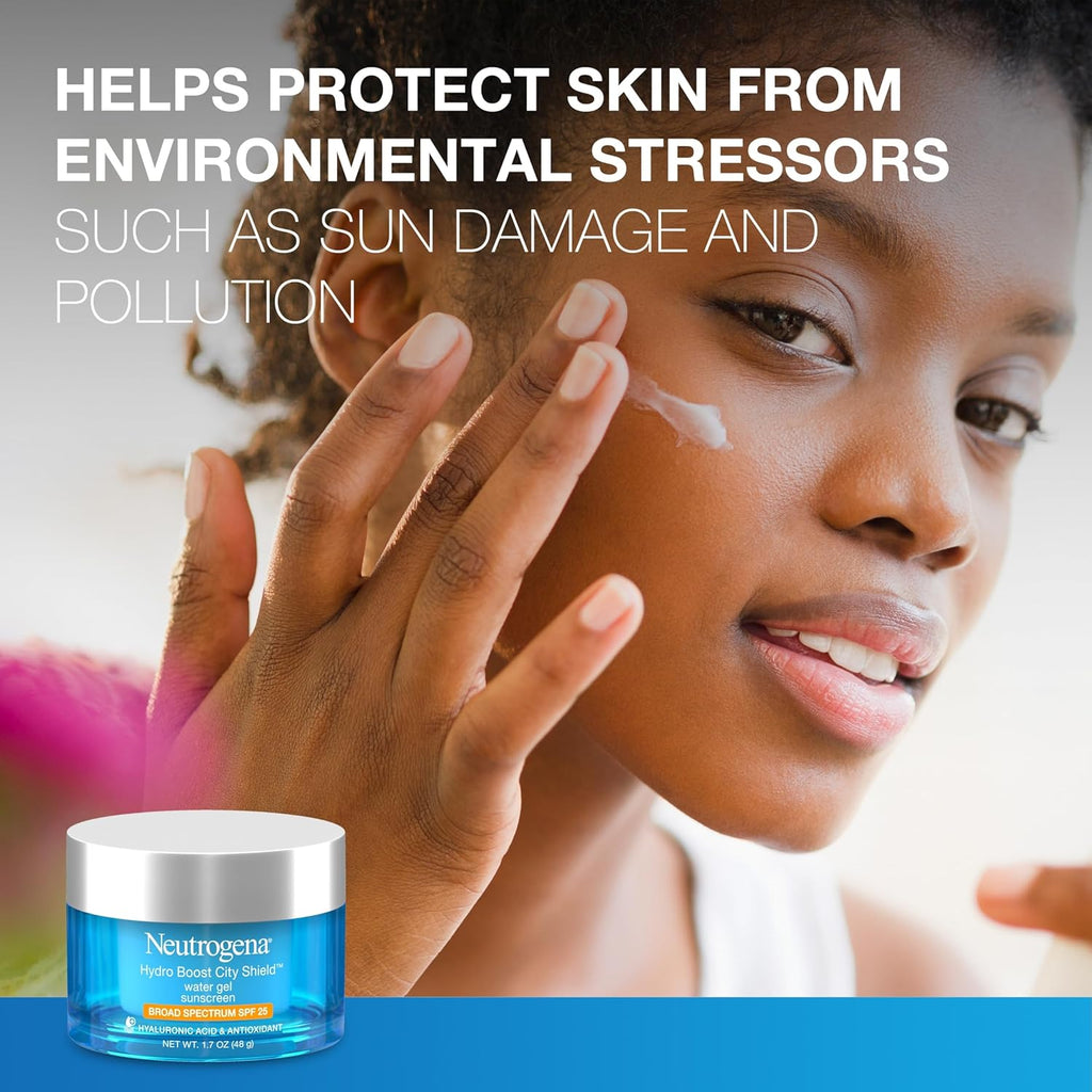 Neutrogena Hydro Boost City Shield Water Gel Face Moisturizer with Broad Spectrum SPF 25, Hydrating Facial Sunscreen with Hyaluronic Acid, Oil-Free and Non-Comedogenic Face Lotion, 1.7 oz