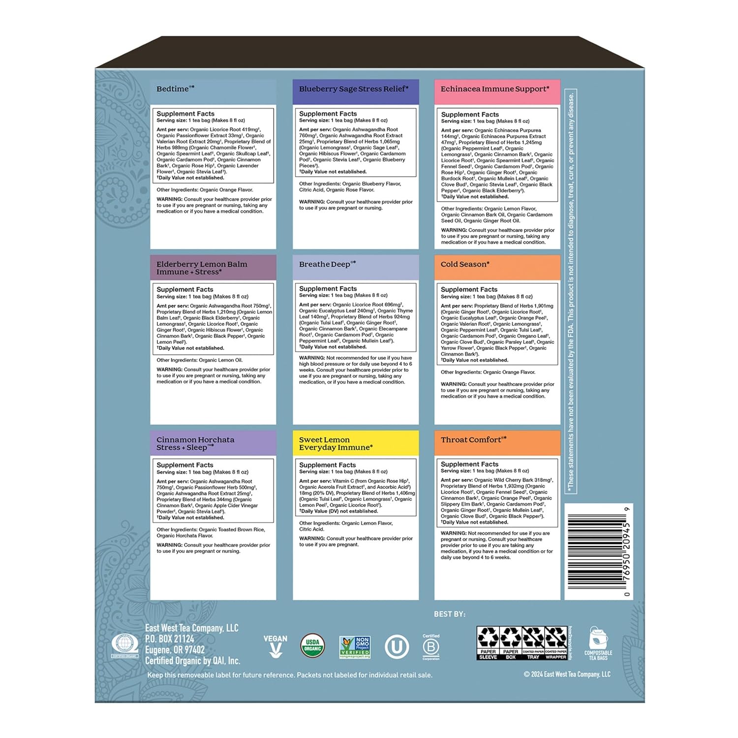 Organic Sampler Gift Box-5 Tea Bags per Flavor (45 Tea Bags)-Delicious Wellness Immunity Teas-9 Herbal Teas-Caffeine-Free Tea Variety Pack-Tea Gift Set