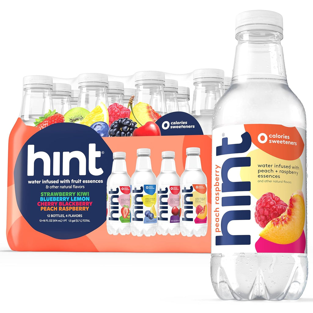 Hint Bottled Water, 4-Flavor Smashup Variety Pack - Purified Water Beverages with Zero Calories, Natural Flavors, and Sugar Free - 16 Fl Oz (Pack of 12)