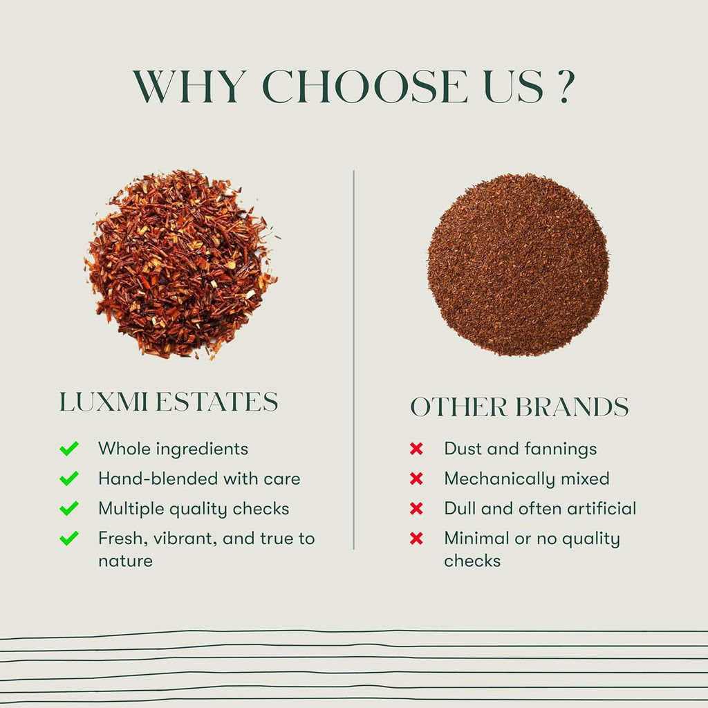 Luxmi Estates - Rooibos Vanilla - Organic Rooibos Tea with Natural Vanilla Extract - Loose Leaf - 100g (50 Cups)| Limited Fall Tea, Calming and Relaxing