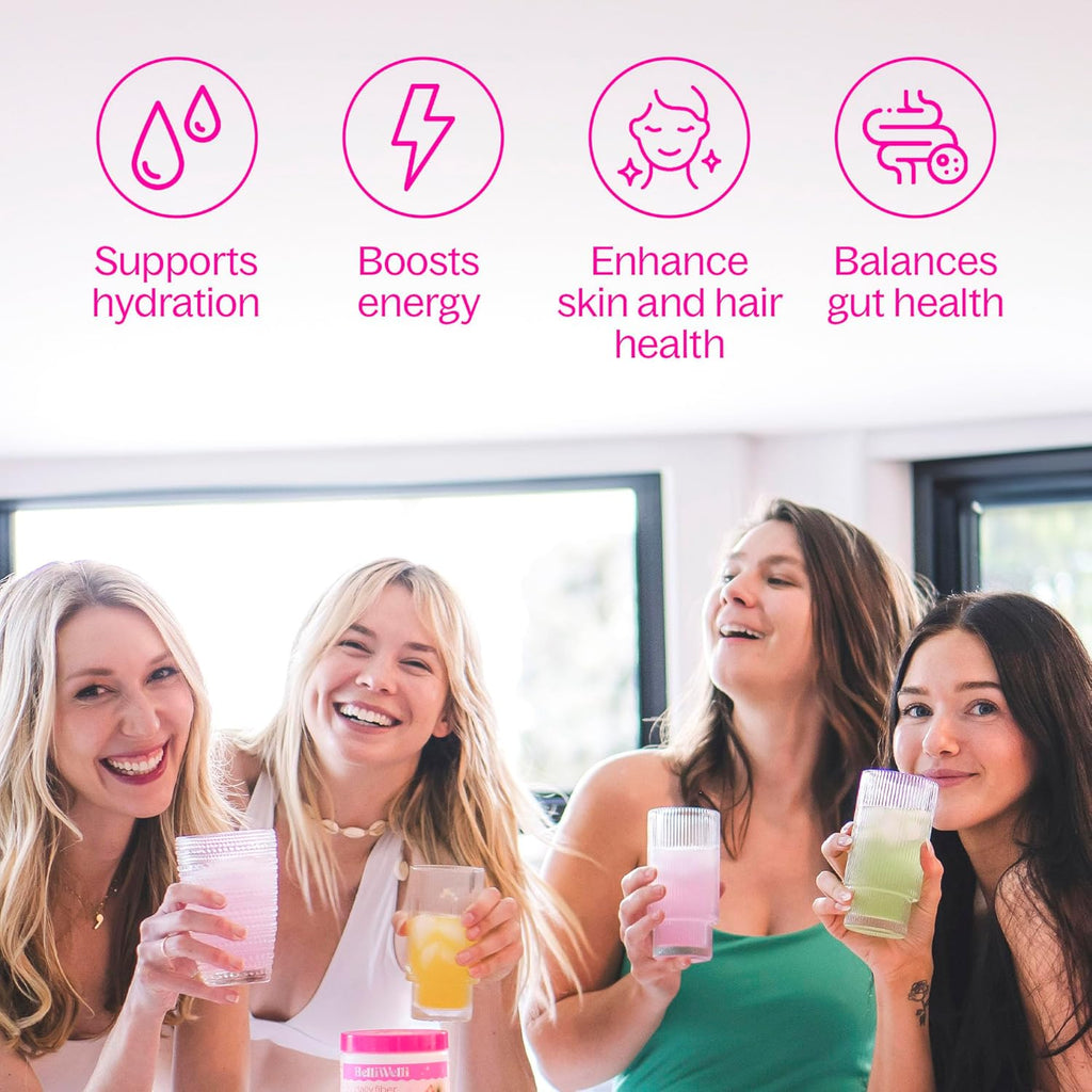 BelliWelli Fiber Supplement for Women & Men – Premium Daily Fiber Powder from Organic Acacia with Added Collagen, Electrolytes & Probiotics – No Bloat, Constipation & Gut Health Support (Peach Mango)