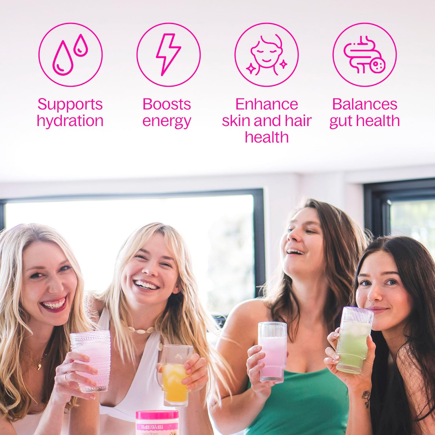 BelliWelli Fiber Supplement for Women & Men – Premium Daily Fiber Powder from Organic Acacia with Added Collagen, Electrolytes & Probiotics – No Bloat, Constipation & Gut Health Support (Peach Mango)