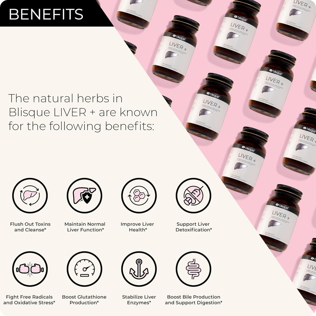 Blisque – Liver Complex Supplement to Detox, Cleanse, and Repair The Liver | Doctor Approved | Natural Ingredients | Milk Thistle, Dandelion, and Burdock Root | 90 Capsule Pills