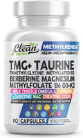 Clean Nutra TMG Trimethylglycine Supplement 1,000mg + Taurine Methylated Multivitamin for Women Men B6 B12 D3 K2 Magnesium Methylfolate Milk Thistle Omega 3 NAC L Carnitine COQ10 B Complex Vitamin