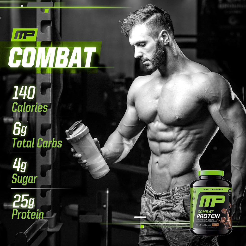MusclePharm Combat Protein Powder, Chocolate Milk Flavor, Fuels Muscles for Productive Workouts, 5 Protein Sources Including Whey Protein Isolate & Egg Albumin, Gluten Free, 6.2 lb, 77 Servings