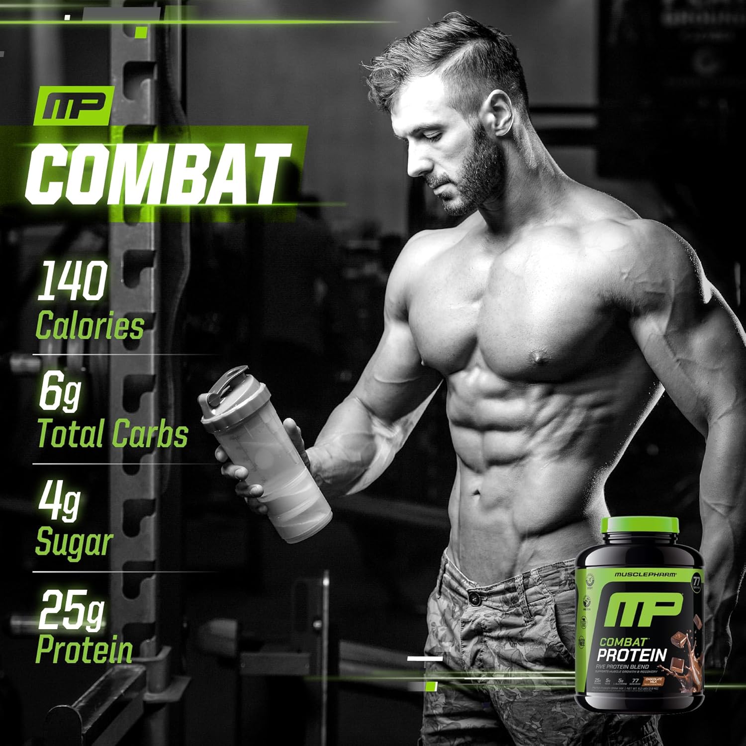 MusclePharm Combat Protein Powder, Chocolate Milk Flavor, Fuels Muscles for Productive Workouts, 5 Protein Sources Including Whey Protein Isolate & Egg Albumin, Gluten Free, 6.2 lb, 77 Servings