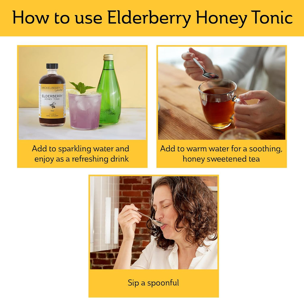 Mickelberry Gardens Elderberry Honey Tonic, Sambucus Syrup, Black Elderberry - Immune Support for Adults and Kids (4 Ounces)