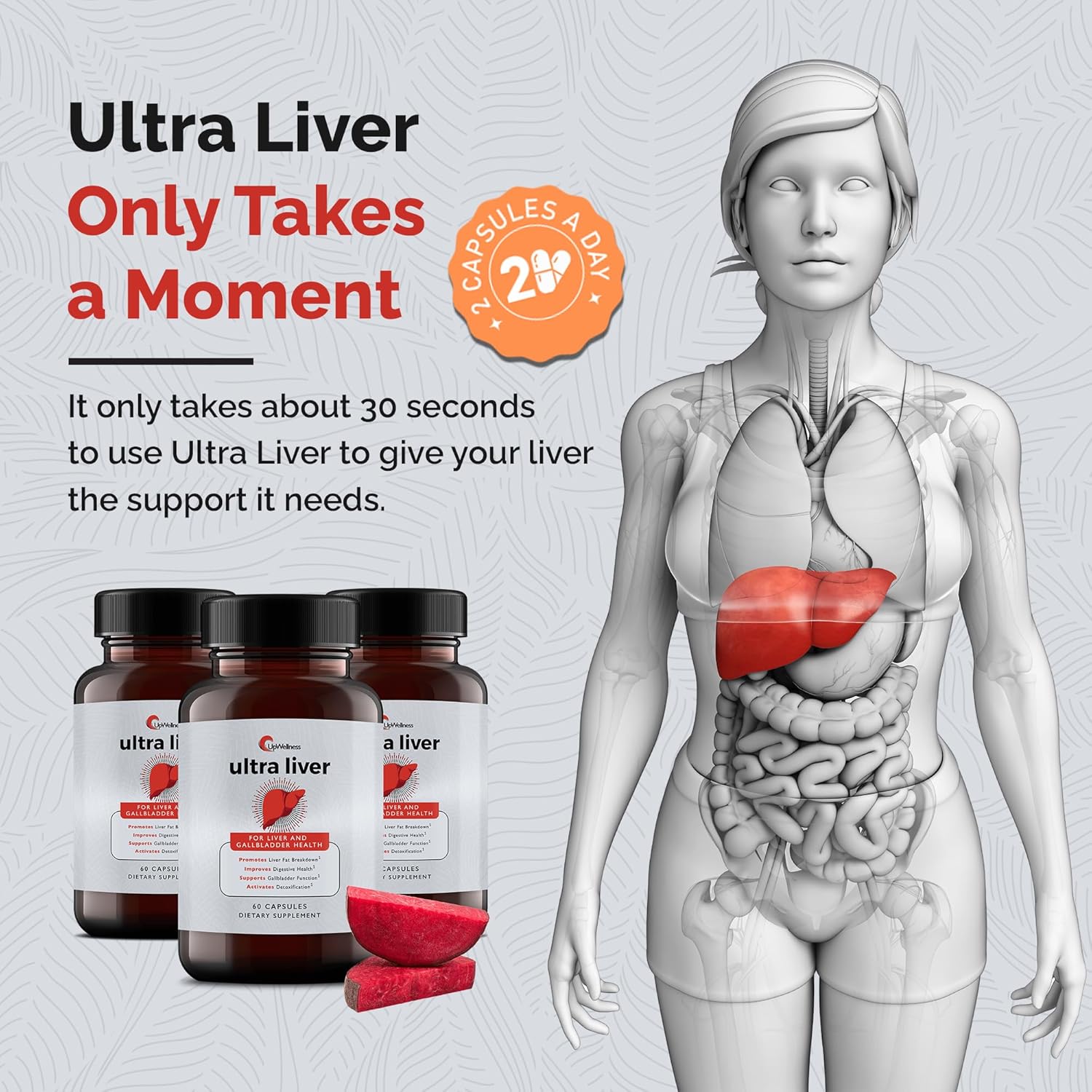 Ultra Liver Supplement for Liver Support and Gallbladder Support - Powered by TMG, NAC Milk Thistle, and More - Liver Cleanse Detox & Repair - 60 Capsules