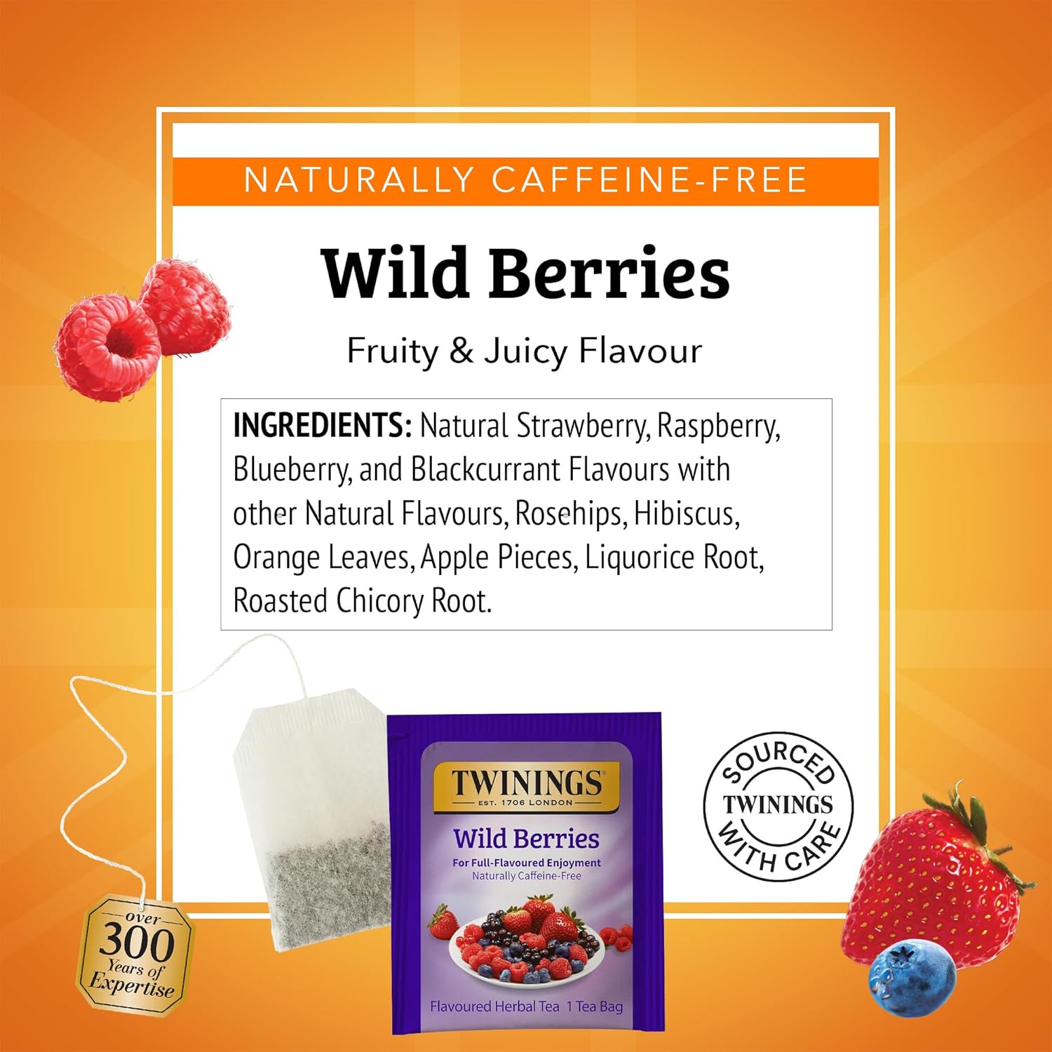 Twinings Wild Berries Herbal Tea Individually Wrapped Bags, 20 Count (Pack of 2), Full-Flavoured, Naturally Caffeine-Free, Enjoy Hot or Iced, 20 Teabags