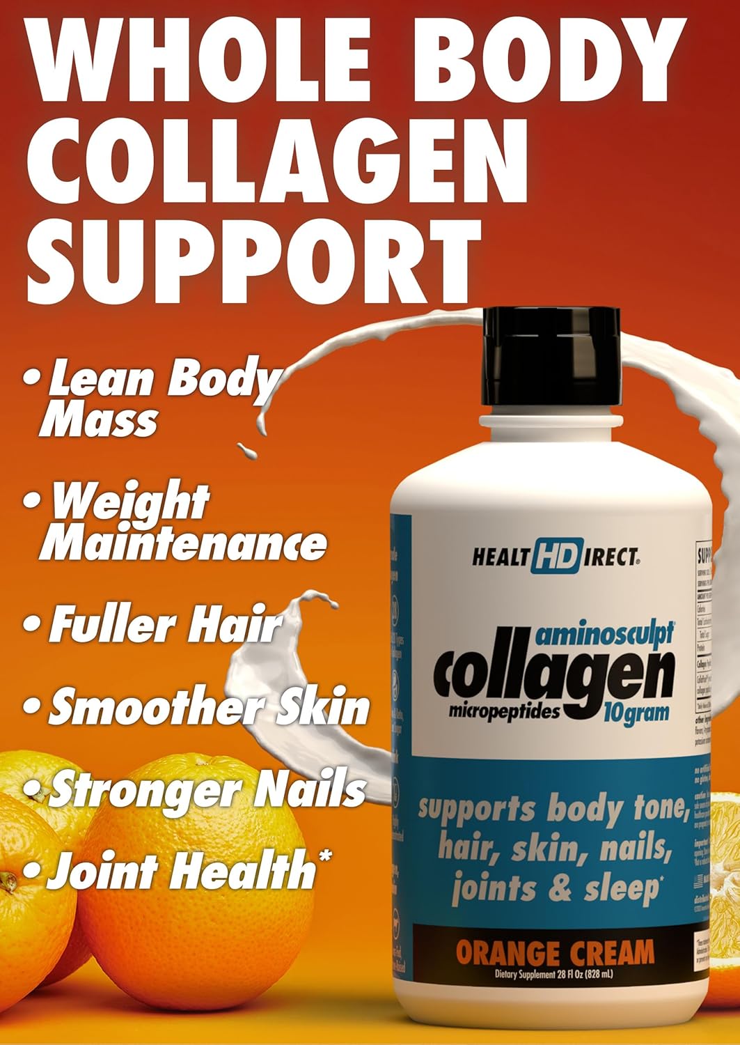 HEALTH DIRECT – AminoSculpt Liquid Collagen Micropeptides – 28 FL Oz – 28 Servings – 10 Grams of Premium Medical-Grade Liquid Collagen for Women – Orange Cream