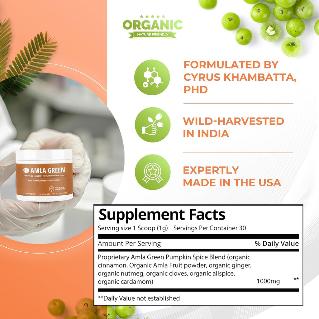 Amla Powder Superfood Supplement with Pumpkin Spice, 20x Ultra Concentrated Amla, Made with Cinnamon, Ginger, Nutmeg, Cloves, Allspice, Cardamom, Indian Gooseberries, Pumpkin Spice, 90 Servings