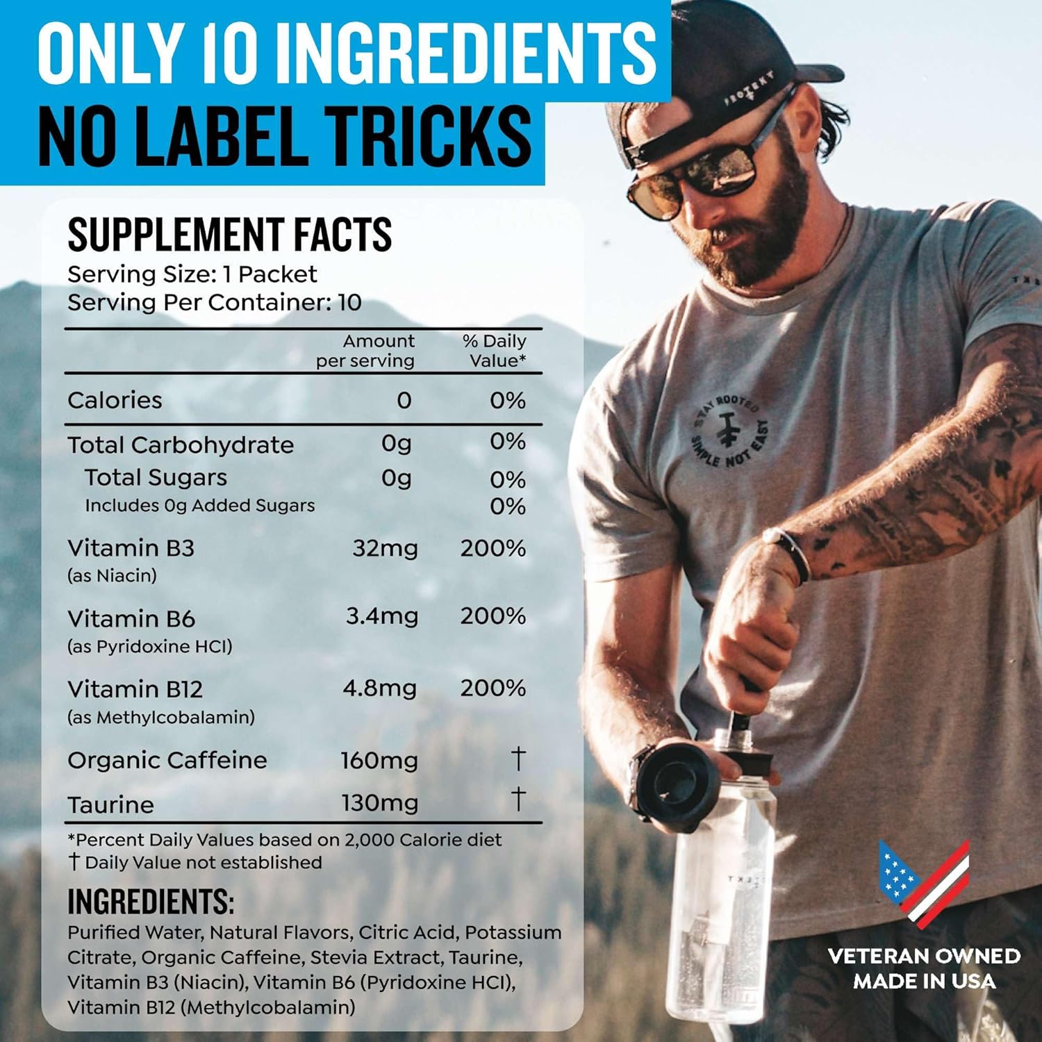 Zero Sugar Energy Drinks - Keto Natural Mix, Liquid Vitamin B Drink, Organic Caffeine Blend, On-the-Go Liquid Pack, Zero Sugar Mixed Berry Energy Packets by Mark Healey,Pack of 10