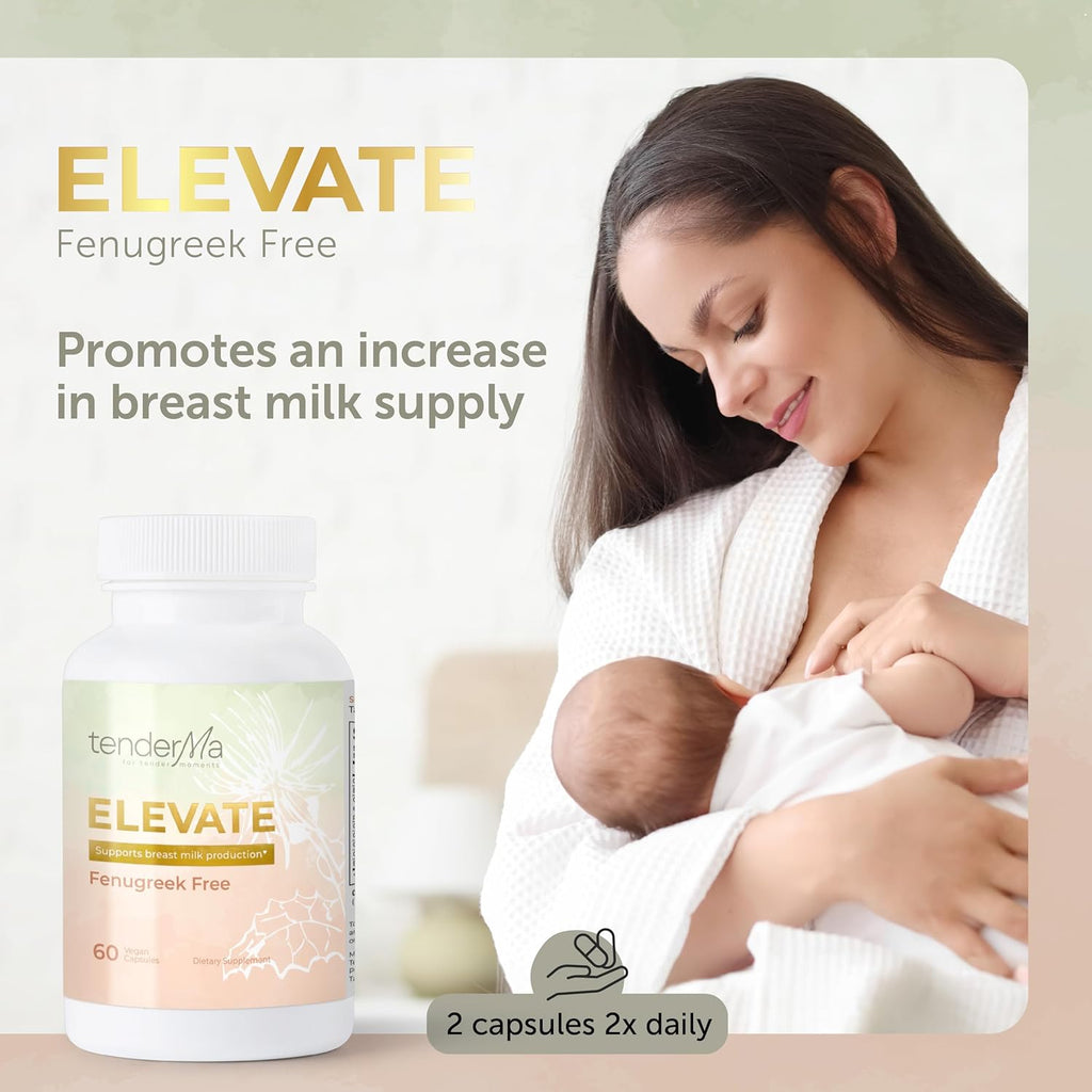 Elevate – Fenugreek-Free Lactation Supplement with Organic Goat’s Rue, Lion’s Mane, Blessed Thistle & Brewer’s Yeast – Vegan, Non-GMO Herbal Breastfeeding Support – 60 Capsules
