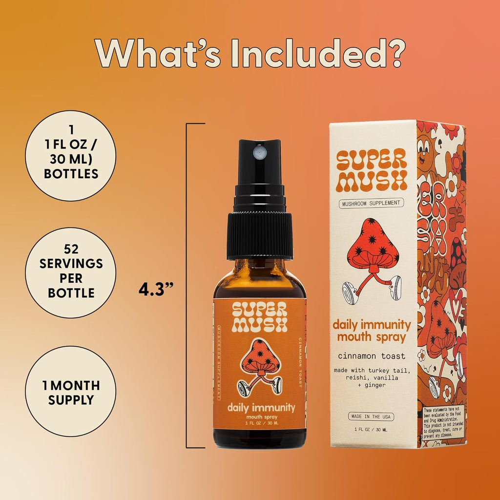 Daily Immunity Mouth Spray Organic - Mushroom Immunity Spray Supplements - Turkey Tail & Reishi Mixed Mushrooms Extract - Immune & Digestive Health Support - 30ml Pure & Organic Turkey Tail