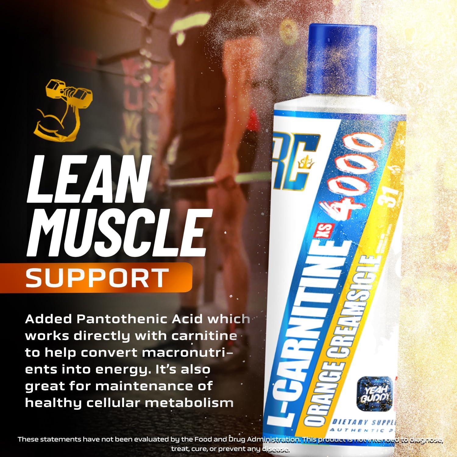 Ronnie Coleman Signature Series L Carnitine XS 4000 Liquid, Stimulant Free, Sugar Free, Zero Carbs, Lean Muscle Strength Support for Men & Women, 16 Oz (16 oz, Orange Creamsicle (4000))