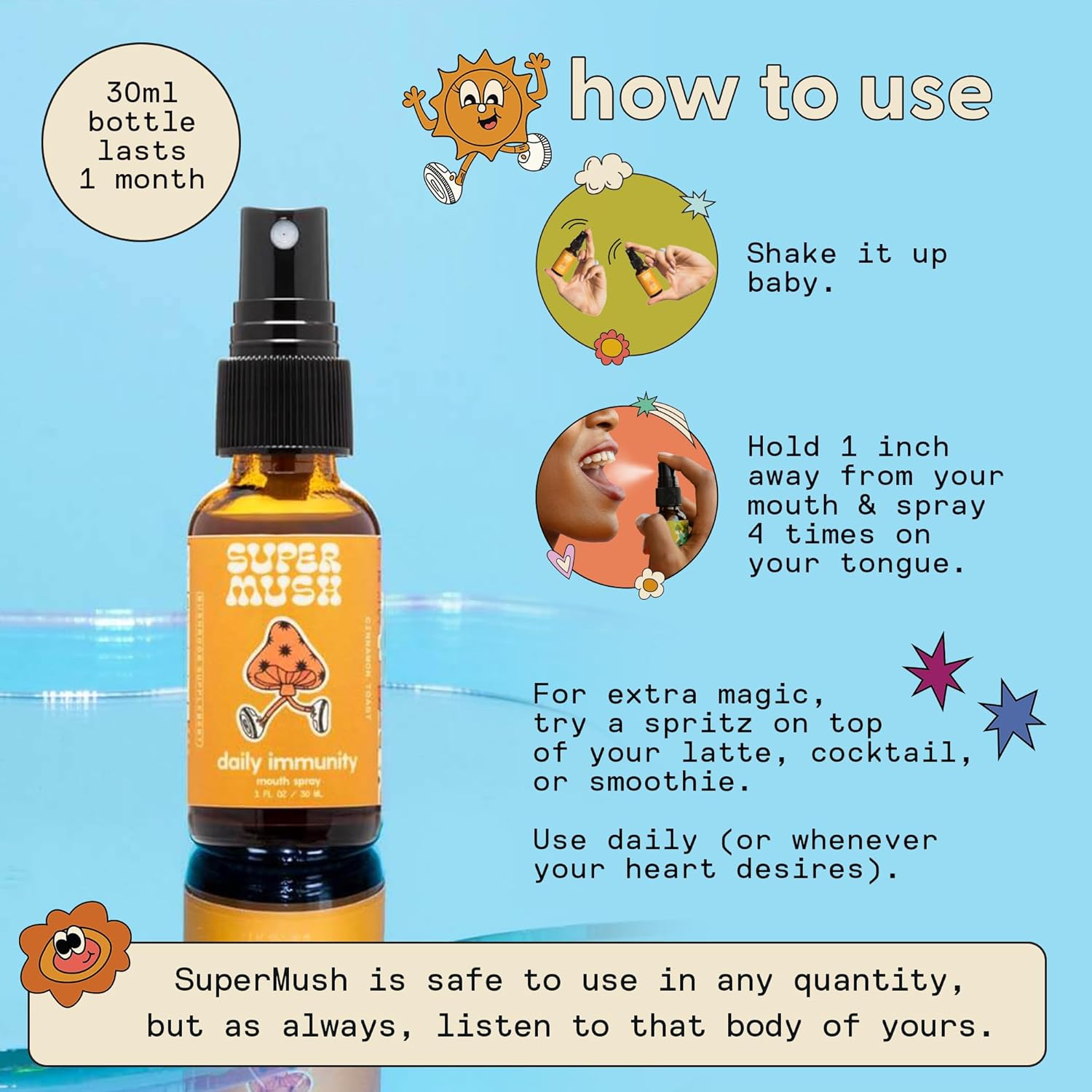 Daily Immunity Mouth Spray Organic - Mushroom Immunity Spray Supplements - Turkey Tail & Reishi Mixed Mushrooms Extract - Immune & Digestive Health Support - 30ml Pure & Organic Turkey Tail