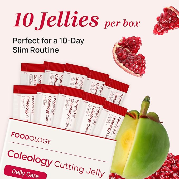 FOODOLOGY Coleology Cutting Stick Jelly – Supports Appetite Suppressant, Boost Metabolism & Control Cravings, Garcinia Cambogia HCA, Pomegranate Flavor Korean Supplement – 2 Packs of 10