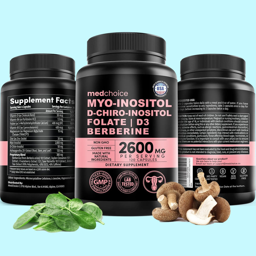 14-in-1 Inositol Supplement & Hormone Support for Women - 40:1 Myo-inositol & D-Chiro Inositol Ovarian Support Capsules for Hormone Balance with Folate, Vitamin D and B12 (120 count) (Pack of 4)