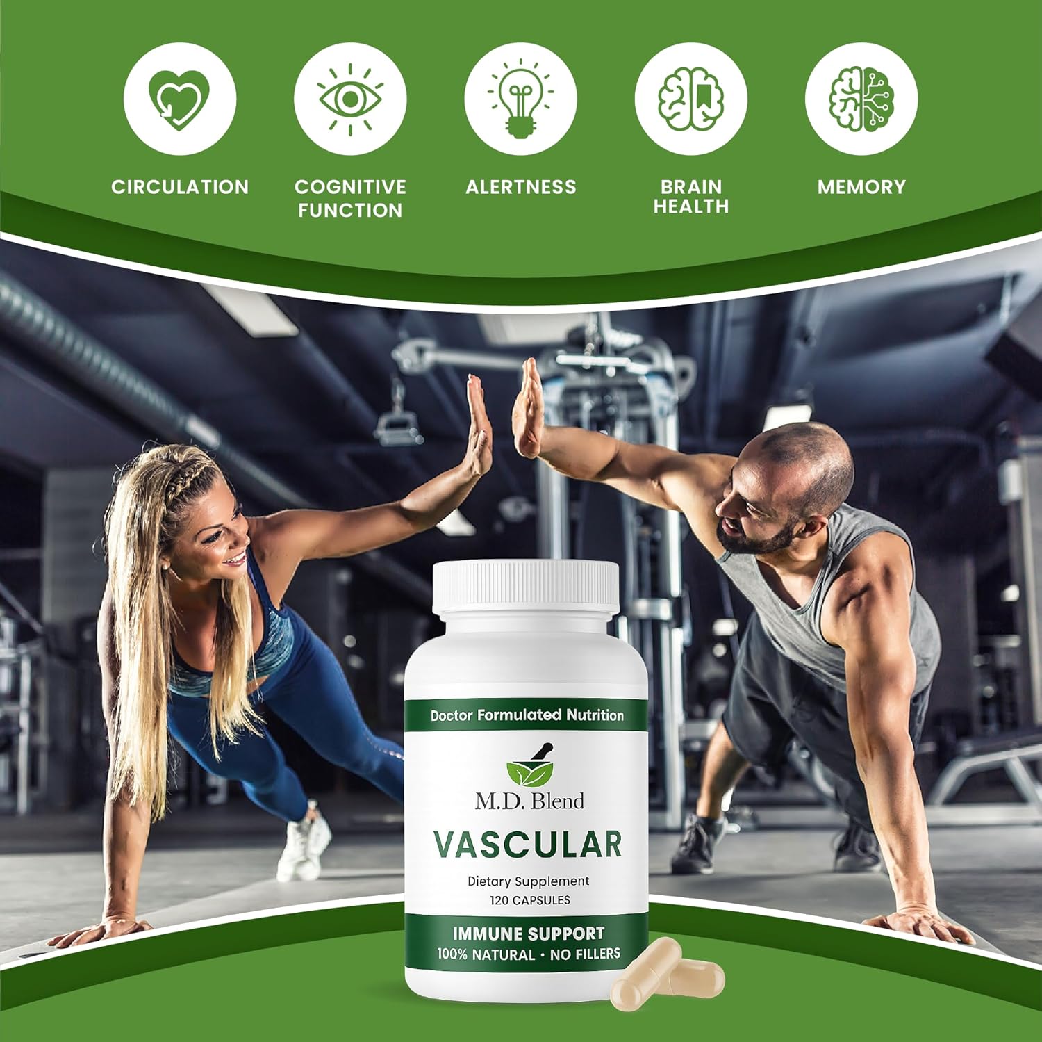 M.D. Vascular - Expert Formulated Supplement - Vascular & Overall Wellness Goals - Proper Flow, Numbers, Balance - Powerful Garlic, Ginger, L-Arginine, Pomegranate - 120 Capsules (Pack of 2)