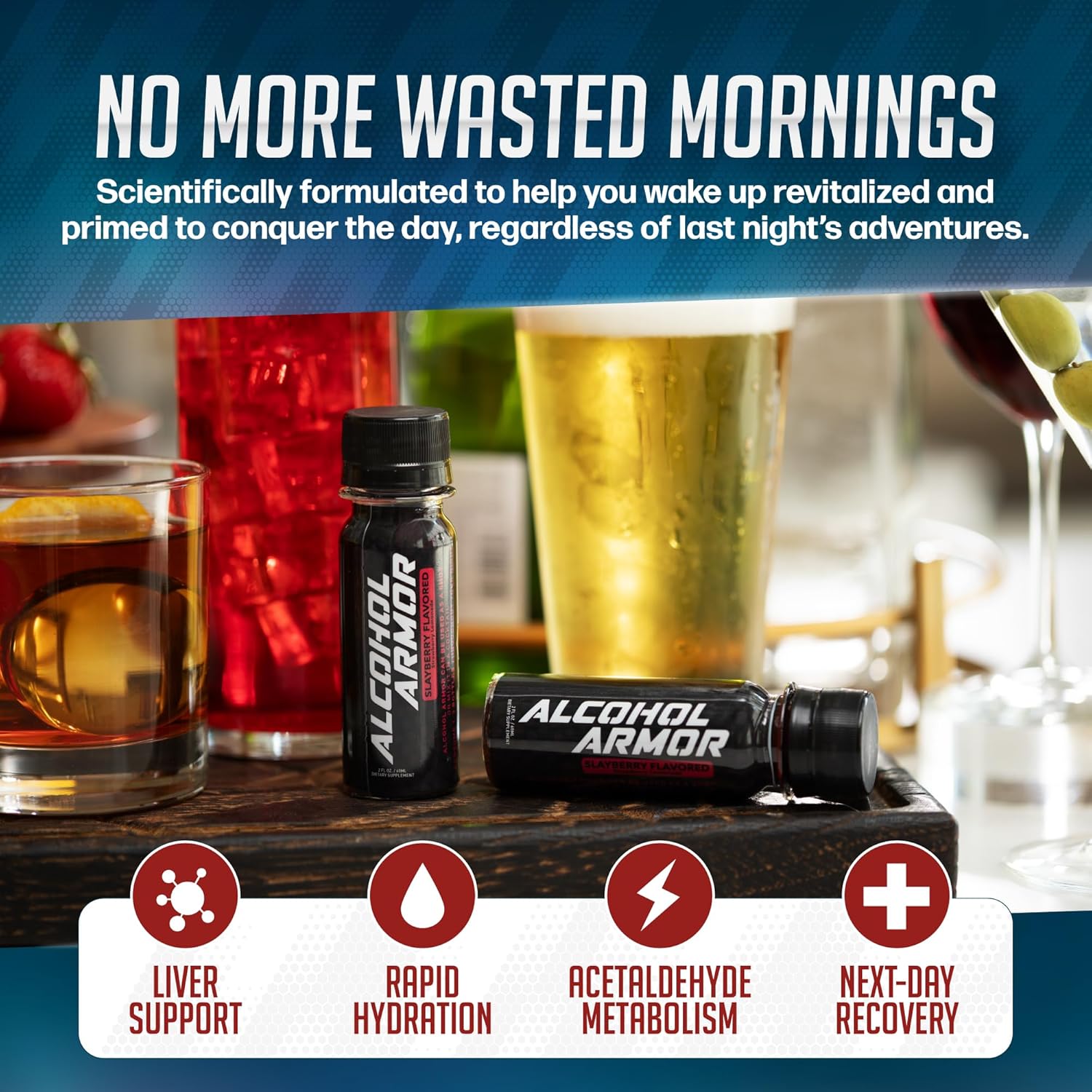 Alcohol Armor Recovery Shot 12-Pack – 2 oz Supplement with Natural DHM, Milk Thistle, Activated Charcoal, Electrolytes & B12 – Dye-Free, Caffeine-Free & Sugar-Free Hydration & Party Support Drink