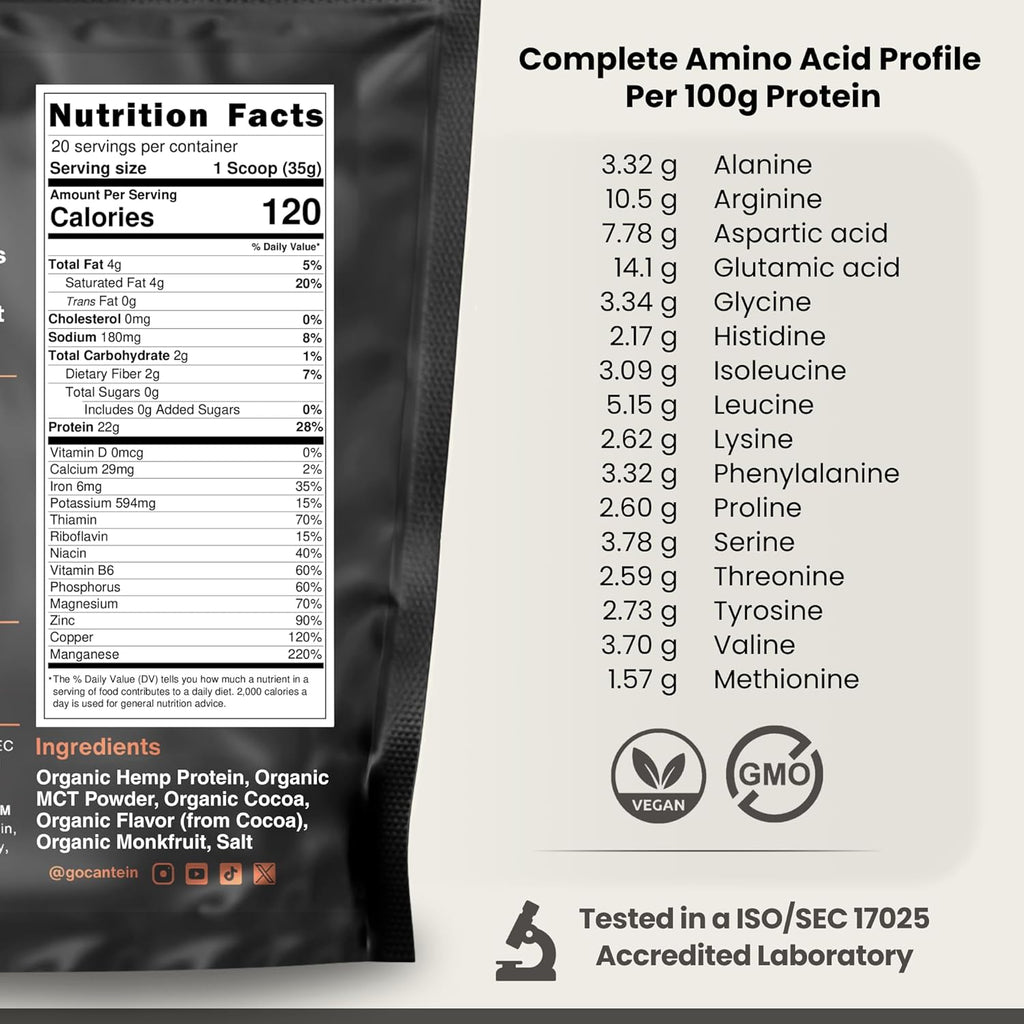 Organic Hemp Protein, Vegan Protein Powder, Clean Plant Based Protein Powder, Non Dairy Protein, Lactose Free Natural Protein, Gluten Free- 20 Servings, Chocolate