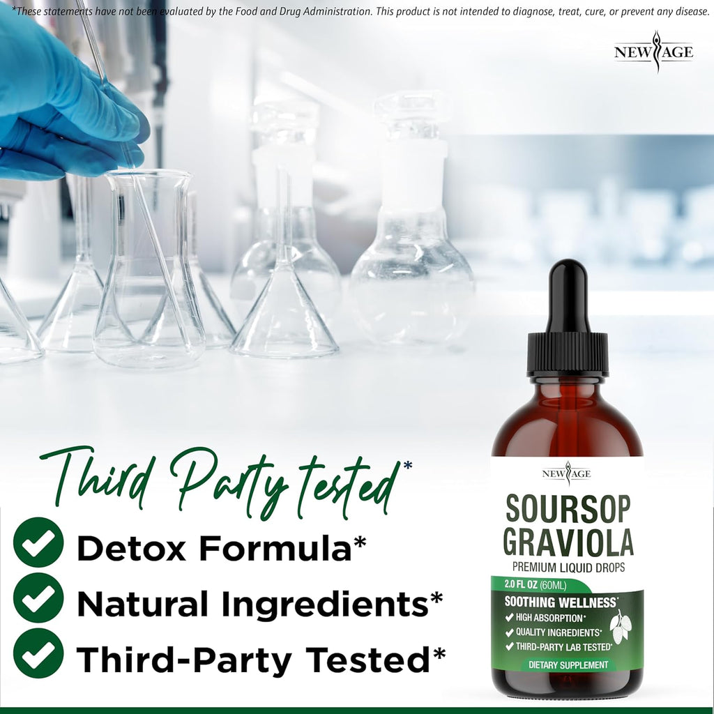 NEW AGE Soursop Drops - Soursop Bitters Liquid with Soursop Fruit and Leaves, Elderberry, Vitamin C and Olive Leaf - Multimineral & Vitamins Superfood - 8 oz