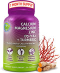 Plant-Based Calcium 600mg (Aquamin) – Vegan Calcium Magnesium Zinc D3 with Vitamin K2 & Organic Turmeric – Enhanced Bone and Muscle Health & Strength, Immune Support for Women & Men - 90 Count