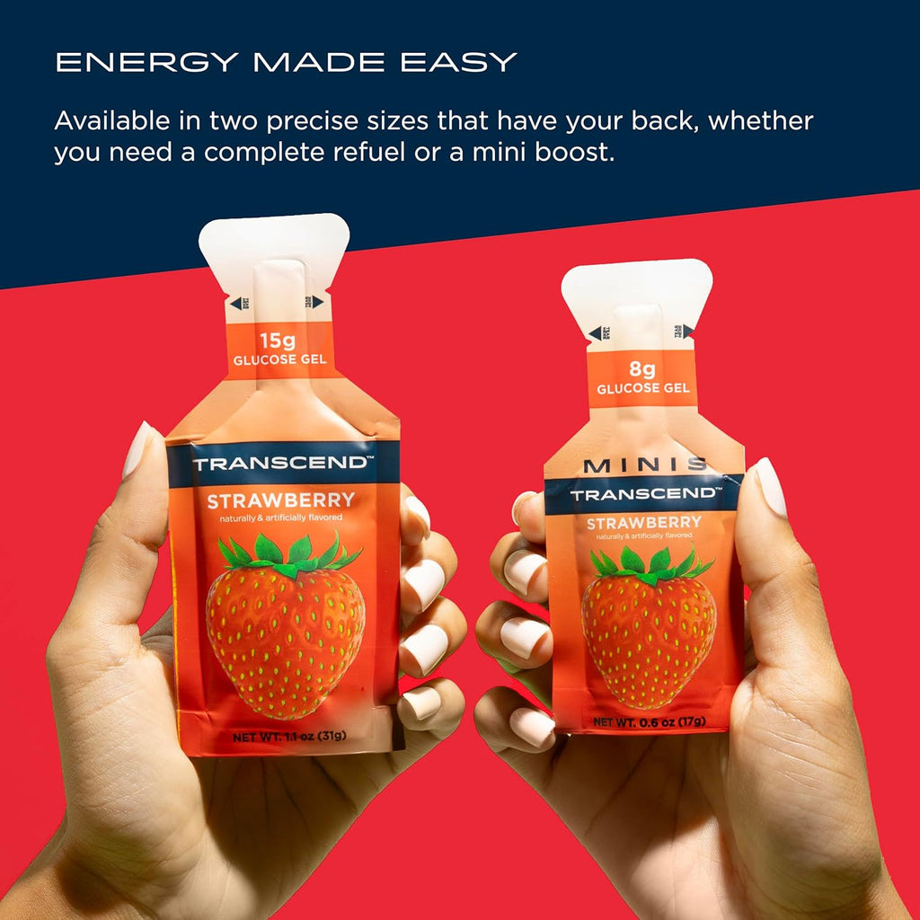 Transcend Foods Strawberry Energy Gel (1.1 oz, Pack of 24) – Fast-Acting Carb Gel, Strawberry Flavor, Caffeine Free, Gluten Free