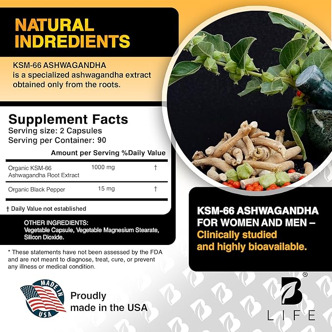 Organic Ashwagandha KSM-66 1000 mg Supplement | Adaptogen for Cortisol Support & Stress Relief | Mood, Calm & Sleep Aid for Men & Women | Ashwagandha ritual vitamins for women | 180 Vegan Caps