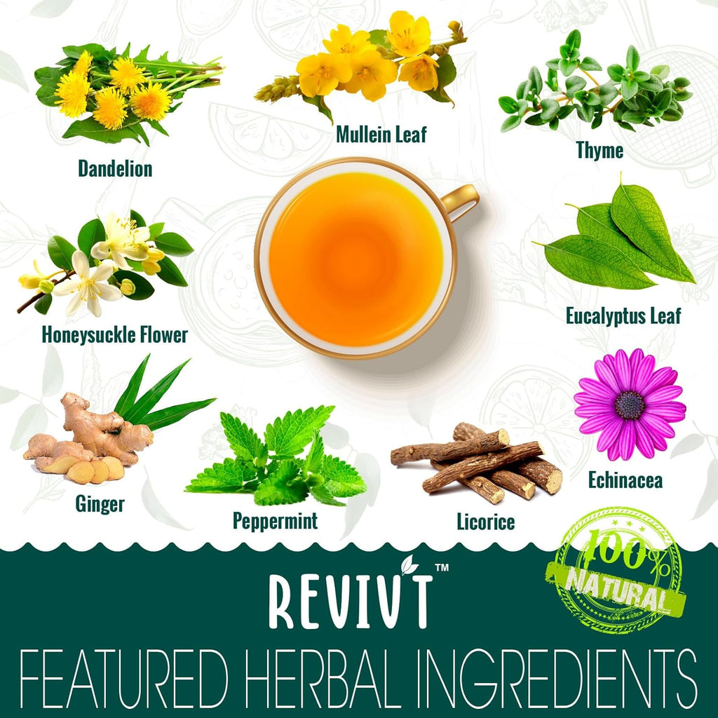 REVIVT Lung Detox Tea - Natural Lung Cleanse & Respiratory Support, Herbal Blends with Mullein Leaf, Eucalyptus, Thyme, Peppermint, Caffeine Free, 14 Day Supply