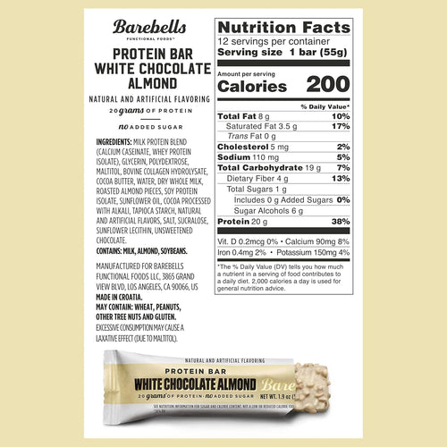Barebells Protein Bars White Chocolate Almond - 12 Count, Pack of 2 - Protein Snacks with 20g of High Protein - Chocolate Protein Bar with 1g of Total Sugars - On The Go Protein Snack & Breakfast Bars