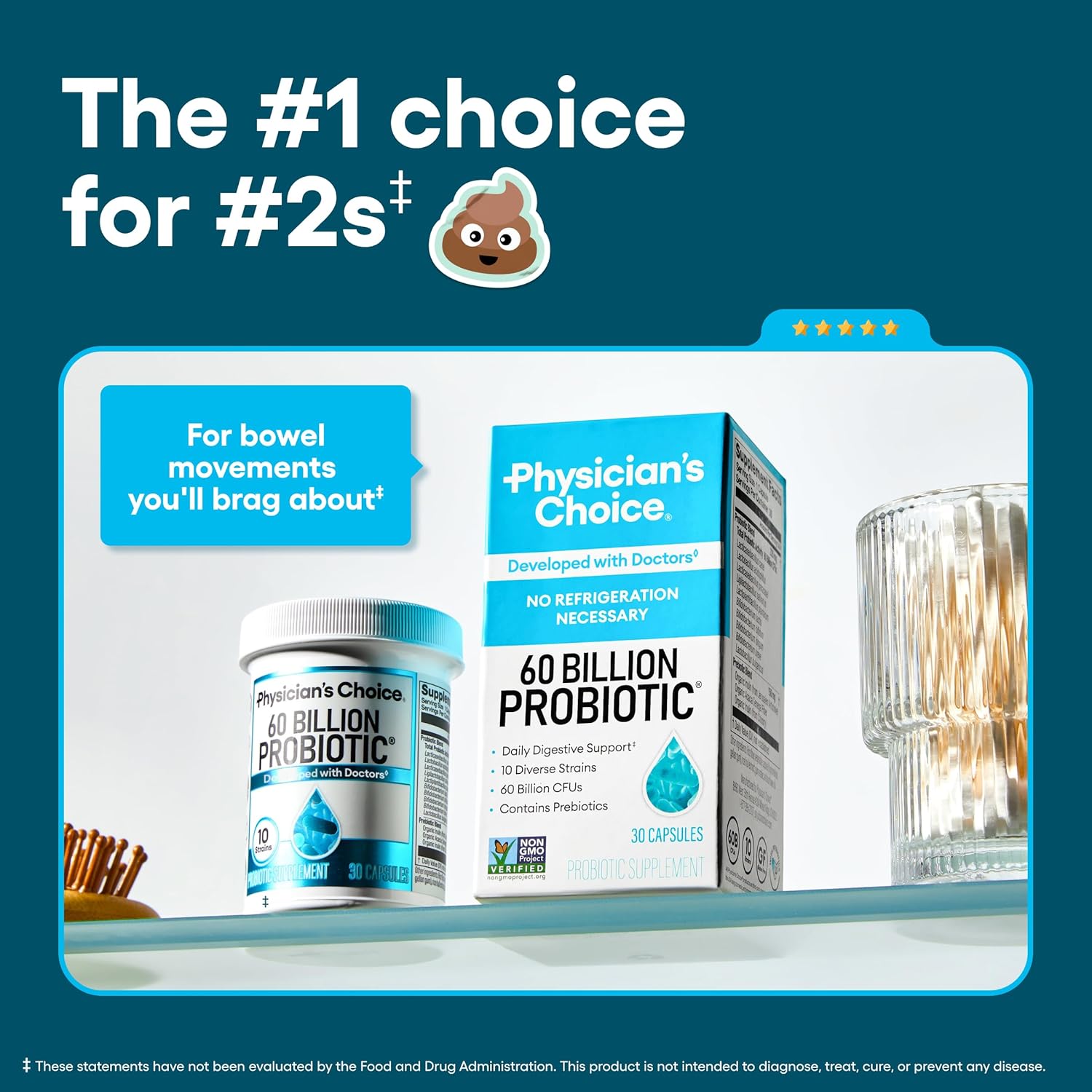 Physician's CHOICE Probiotics 60 Billion CFU - 10 Strains + Organic Prebiotics - Immune, Digestive & Gut Health - Supports Occasional Constipation, Diarrhea, Gas & Bloating - for Women & Men - 60ct