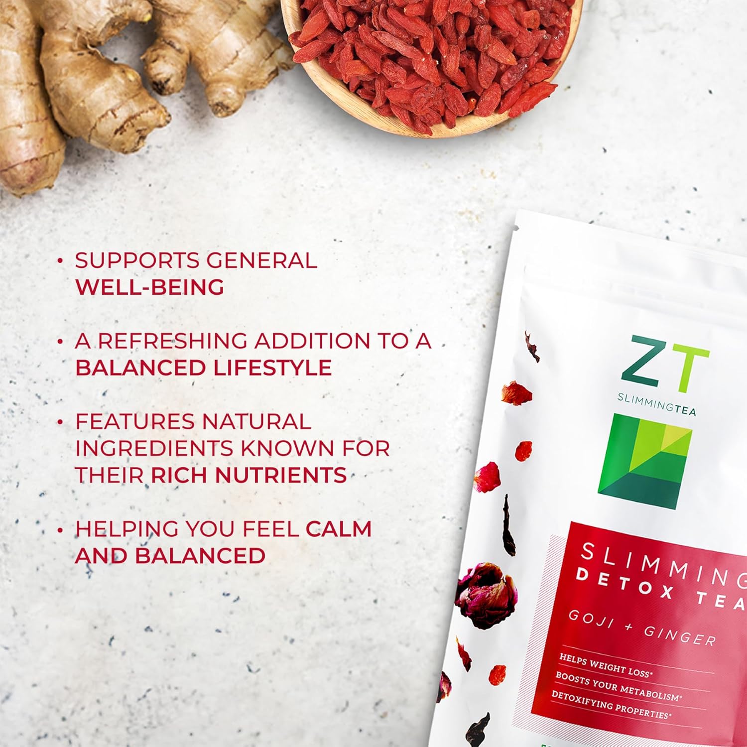 Dr. Zisman ZT Slimming - Goji-Ginger Herbal Tea Blend - Tea with Goji Berries & Ginger Root for a Refreshing Flavor - 30 Day Wellness Blend (30 Servings)