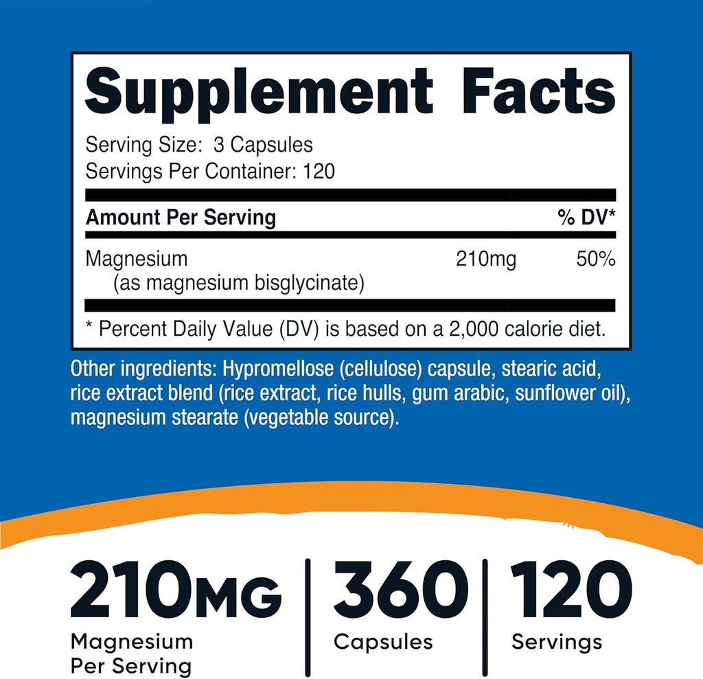 Nutricost Magnesium Glycinate Capsules (360 Capsules, 210 mg Per Serving) - Magnesium Glycinate Supplement for Gentle Absorption