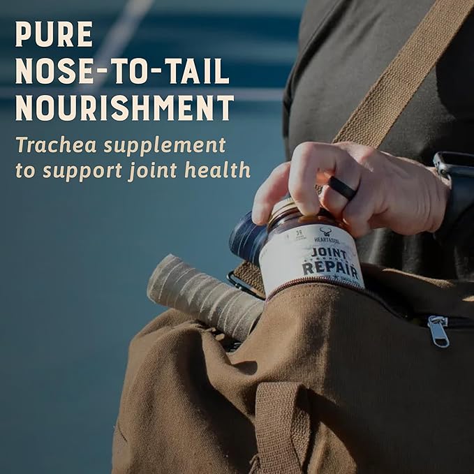 Heart & Soil 100% Grass Fed & Finished Joint Support Supplement from Regenerative Cattle with Trachea, Scapula & Bone Marrow – Supports Joint Strength & Mobility – 3000mg – Glass Bottle – 180 Capsules