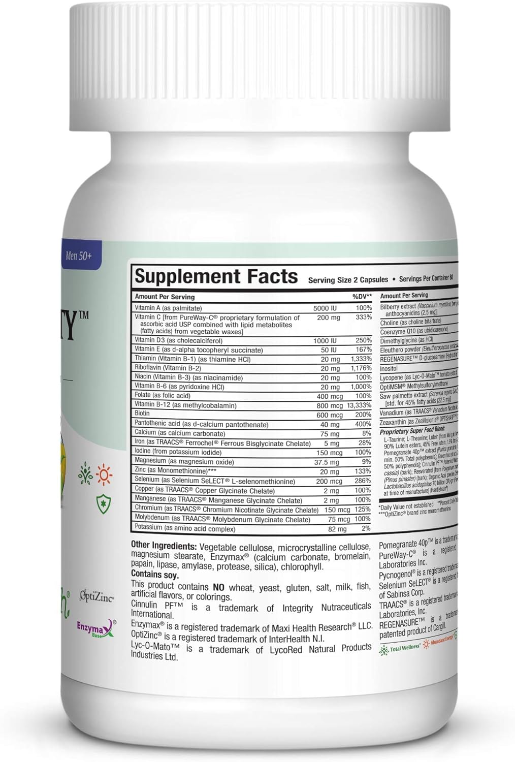 Mens Multivitamin 50 Plus – Daily Multivitamin for Men Over 50 with Vitamin B12, A, D, C, Zinc, Magnesium & More – Energy, Immune & Heart Support Mens Multi Vitamins - Non-GMO – 120 Capsules