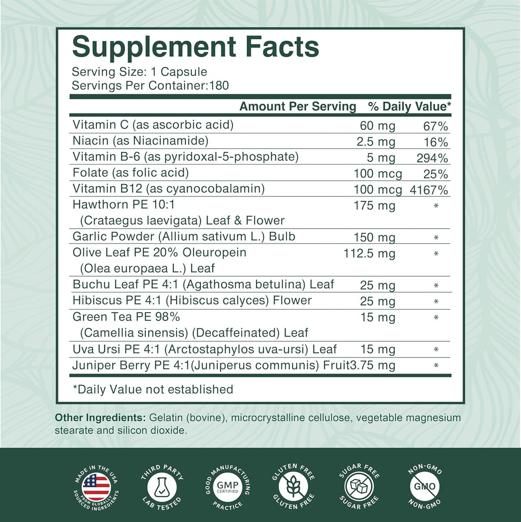 PurePremium Blood Pressure Supplements with Hawthorn Berry, Hibiscus, Garlic & Vitamin B12- Nitric Oxide Supplement for Normal Heart Health, Circulation Health & Blood Pressure Support - 180ct